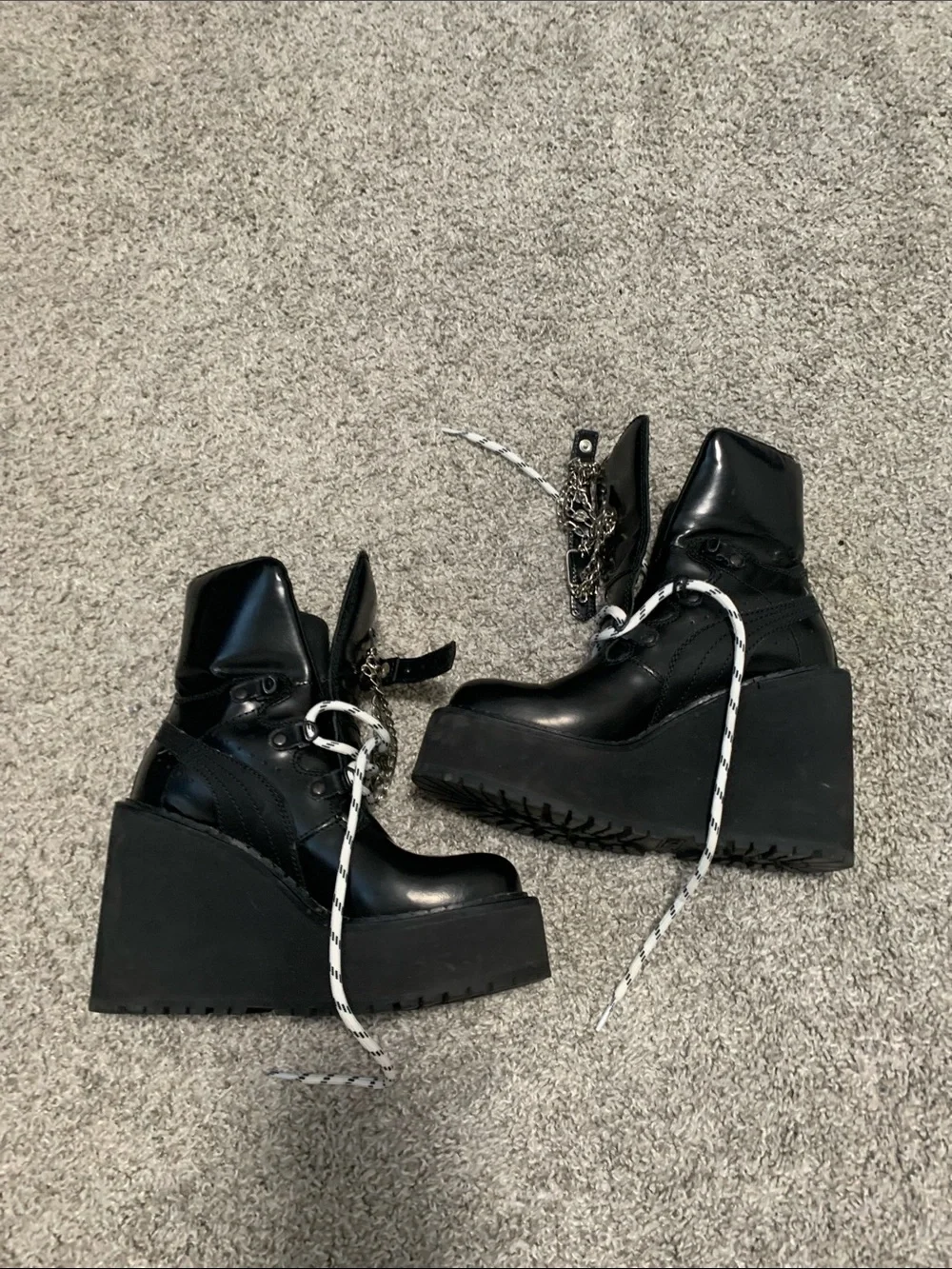 Puma x Fenty Rhianna Black Platform Lace-Up Ankle Boots with Chain Accent